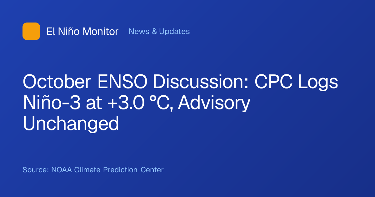 October ENSO Discussion: CPC Logs Niño-3 at +3.0 °C